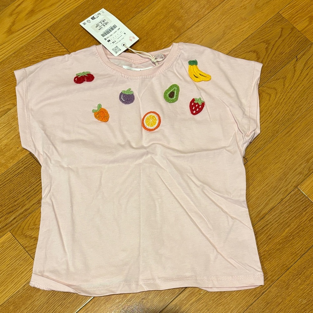 Zara Pink Girls Shirt with Fruit Embroidery